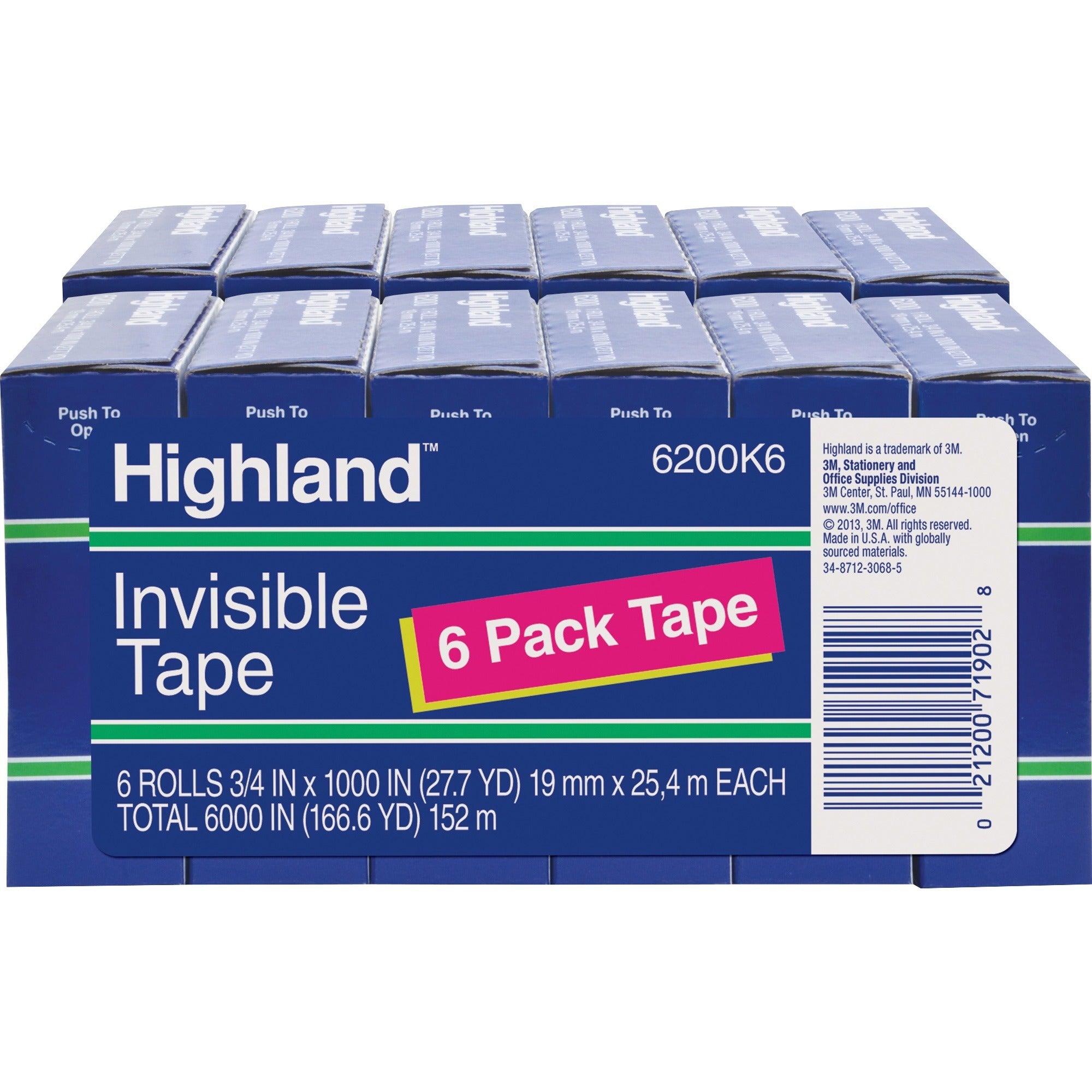 Highland 3/4"W Matte-finish Invisible Tape - 27.78 yd Length x 0.75" Width - 1" Core - Matte - Clear - For Mending, Holding, Splicing - 6/Pack - 2 / Bundle