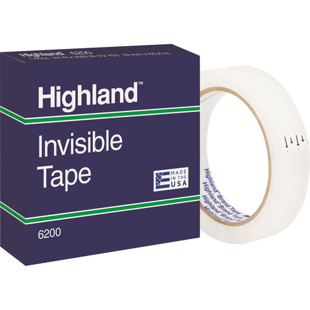 Highland 3/4"W Matte-finish Invisible Tape - 72 yd Length x 0.75" Width - 3" Core - Matte - Clear - For Mending, Holding, Splicing - 12 / Pack