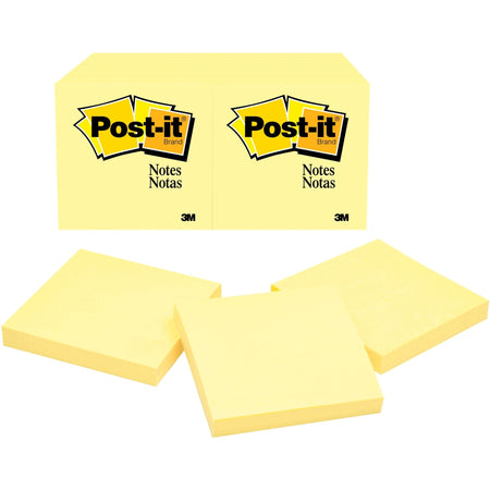 Post-it® Notes Original Notepads - 3" Flag/Note Width x 3" Flag/Note Length - Square - 100 Sheets per Pad - Unruled - Canary Yellow - Paper - Self-adhesive, Repositionable - 12/Pack - 2 / Bundle