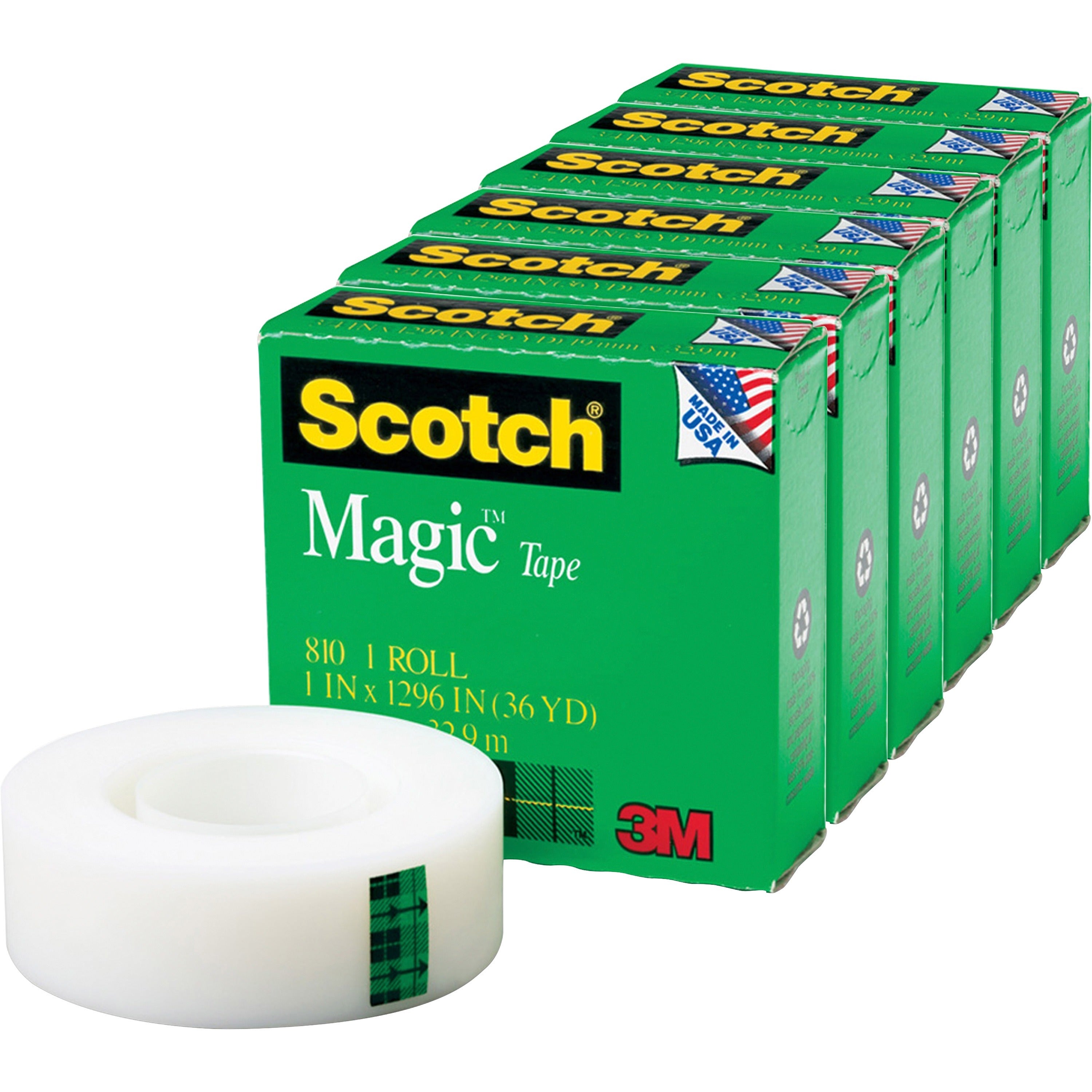 Scotch Invisible Magic Tape - 36 yd Length x 1" Width - 1" Core - Matte - Clear - Split Resistant, Tear Resistant - For Mending, Splicing - 6 / Pack