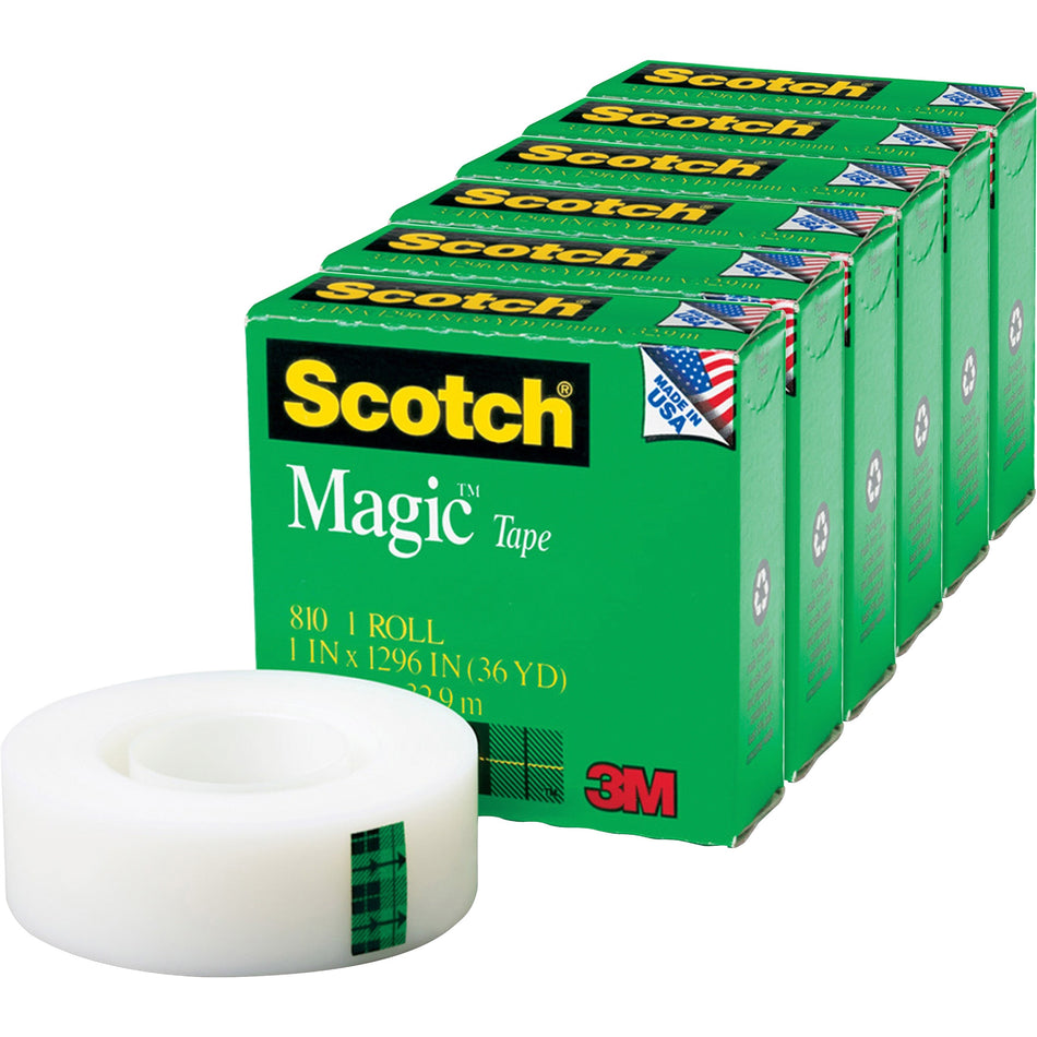 Scotch Invisible Magic Tape - 36 yd Length x 1" Width - 1" Core - Matte - Clear - Split Resistant, Tear Resistant - For Mending, Splicing - 6 / Pack