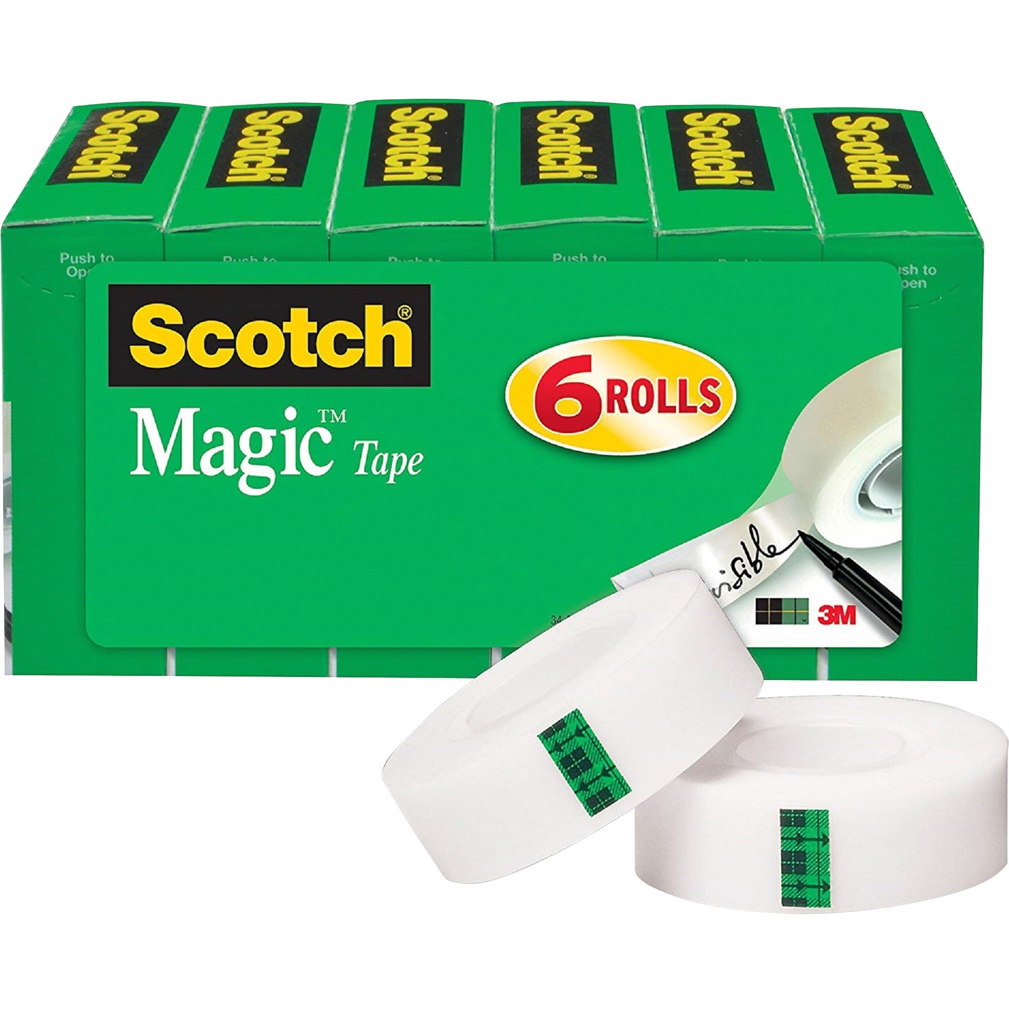 Scotch 3/4"W Magic Tape - 27.78 yd Length x 0.75" Width - 1" Core - Transparent - Yellowing Resistant - For Office, Home, School, Mending - 6/Pack - 2 / Bundle