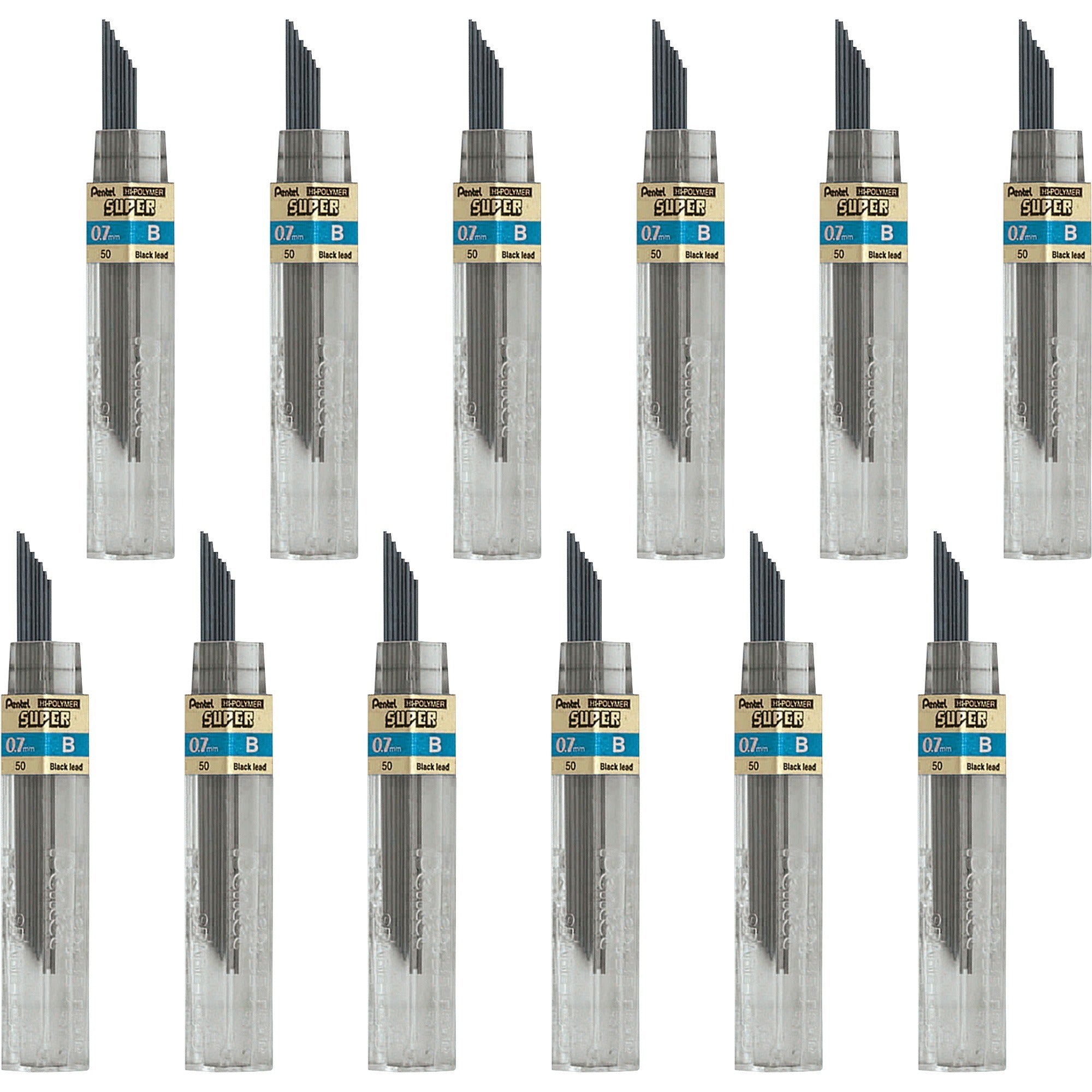 Pentel Super Hi-Polymer Leads - 0.7 mm , Medium Point - B - Black Lead - 12/Tube - 12 / Box