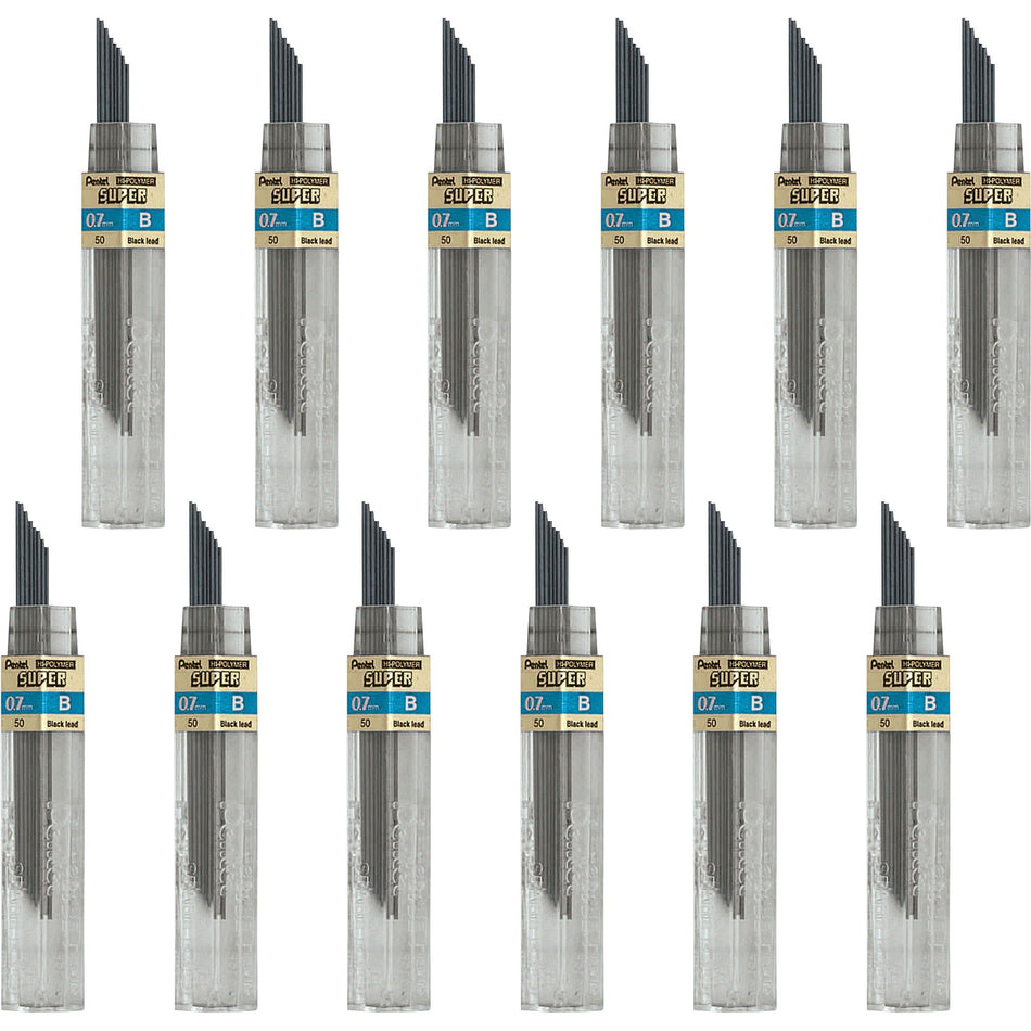 Pentel Super Hi-Polymer Leads - 0.7 mm , Medium Point - B - Black Lead - 12/Tube - 12 / Box