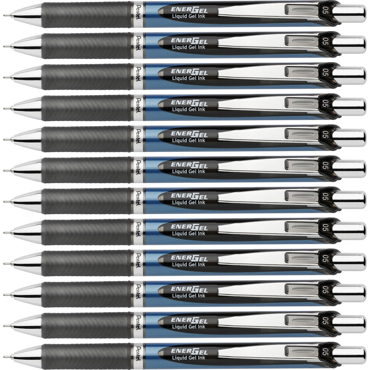 EnerGel EnerGel RTX Liquid Gel Pens - 0.5 mm Fine Needle Pen Point - Refillable - Retractable - Black Ink - Gel-based - Blue Barrel - Stainless Steel Tip - 12 / Box