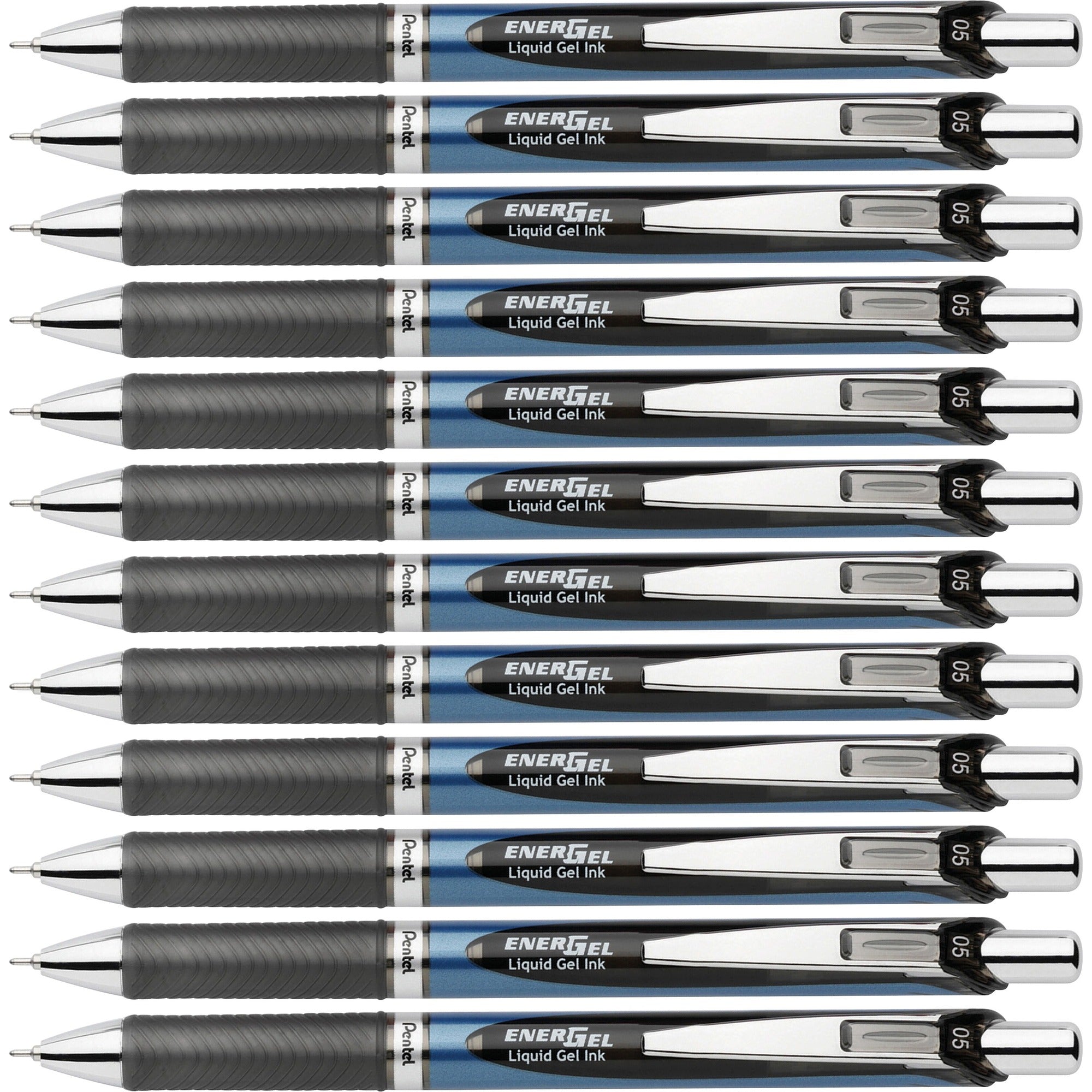 EnerGel EnerGel RTX Liquid Gel Pens - 0.5 mm Fine Needle Pen Point - Refillable - Retractable - Black Ink - Gel-based - Blue Barrel - Stainless Steel Tip - 12 / Box