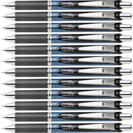 EnerGel EnerGel RTX Liquid Gel Pens - 0.5 mm Fine Needle Pen Point - Refillable - Retractable - Black Ink - Gel-based - Blue Barrel - Stainless Steel Tip - 12 / Box
