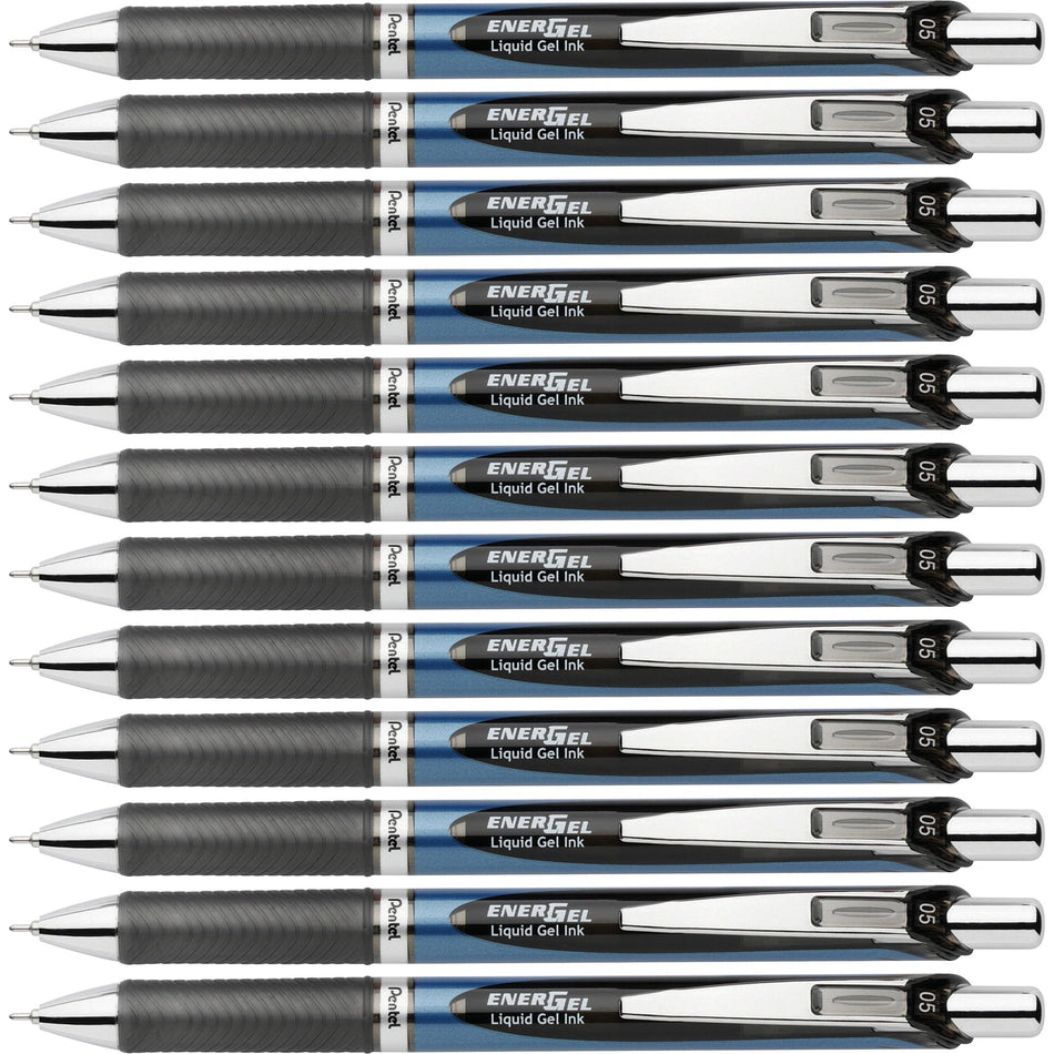 EnerGel EnerGel RTX Liquid Gel Pens - 0.5 mm Fine Needle Pen Point - Refillable - Retractable - Black Ink - Gel-based - Blue Barrel - Stainless Steel Tip - 12 / Box