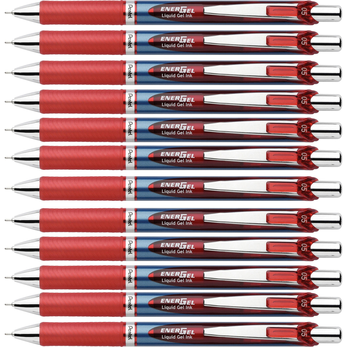 EnerGel EnerGel RTX Liquid Gel Pens - 0.5 mm Fine Needle Pen Point - Refillable - Retractable - Red Ink - Gel-based - Blue Barrel - Stainless Steel Tip - 12 / Box
