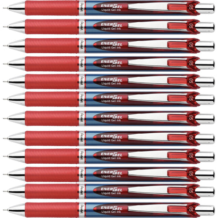 EnerGel EnerGel RTX Liquid Gel Pens - 0.5 mm Fine Needle Pen Point - Refillable - Retractable - Red Ink - Gel-based - Blue Barrel - Stainless Steel Tip - 12 / Box