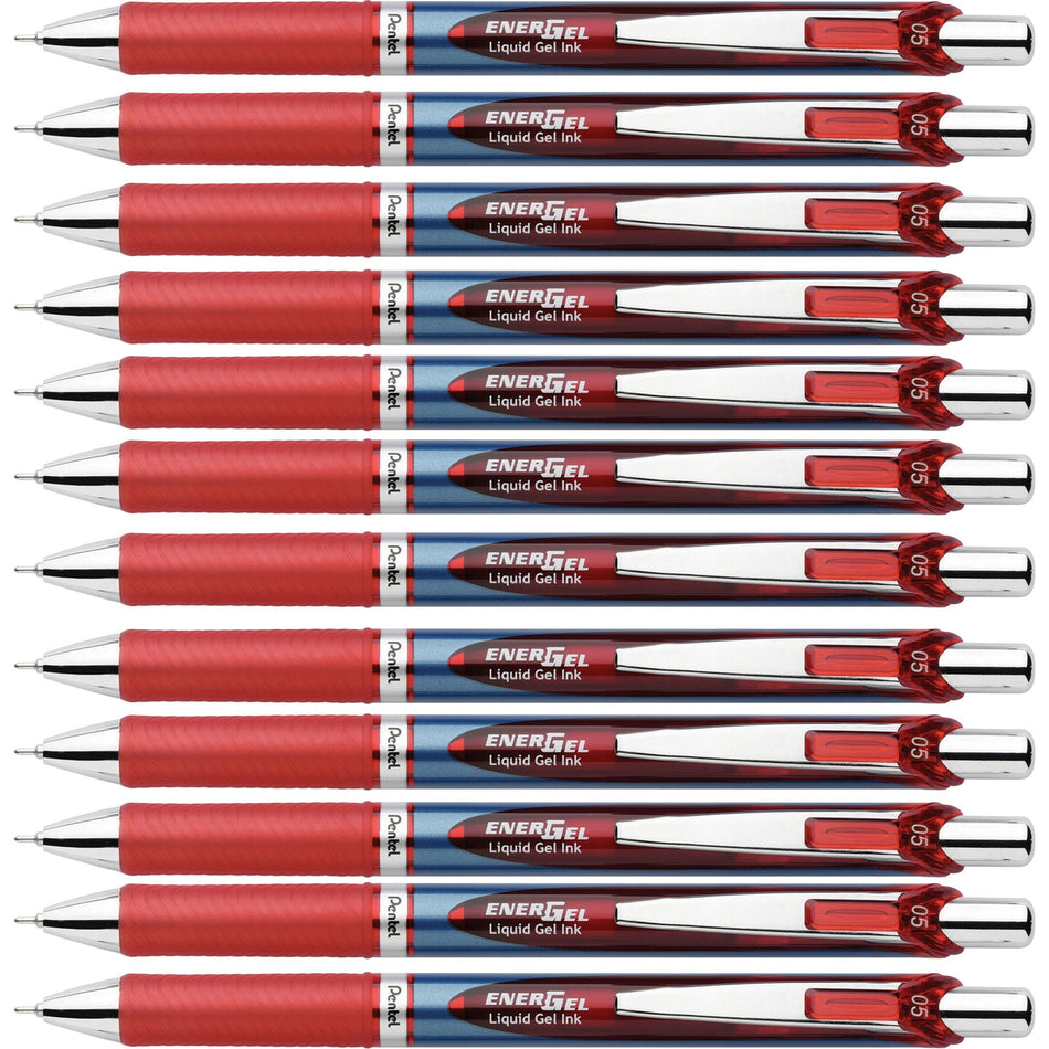 EnerGel EnerGel RTX Liquid Gel Pens - 0.5 mm Fine Needle Pen Point - Refillable - Retractable - Red Ink - Gel-based - Blue Barrel - Stainless Steel Tip - 12 / Box