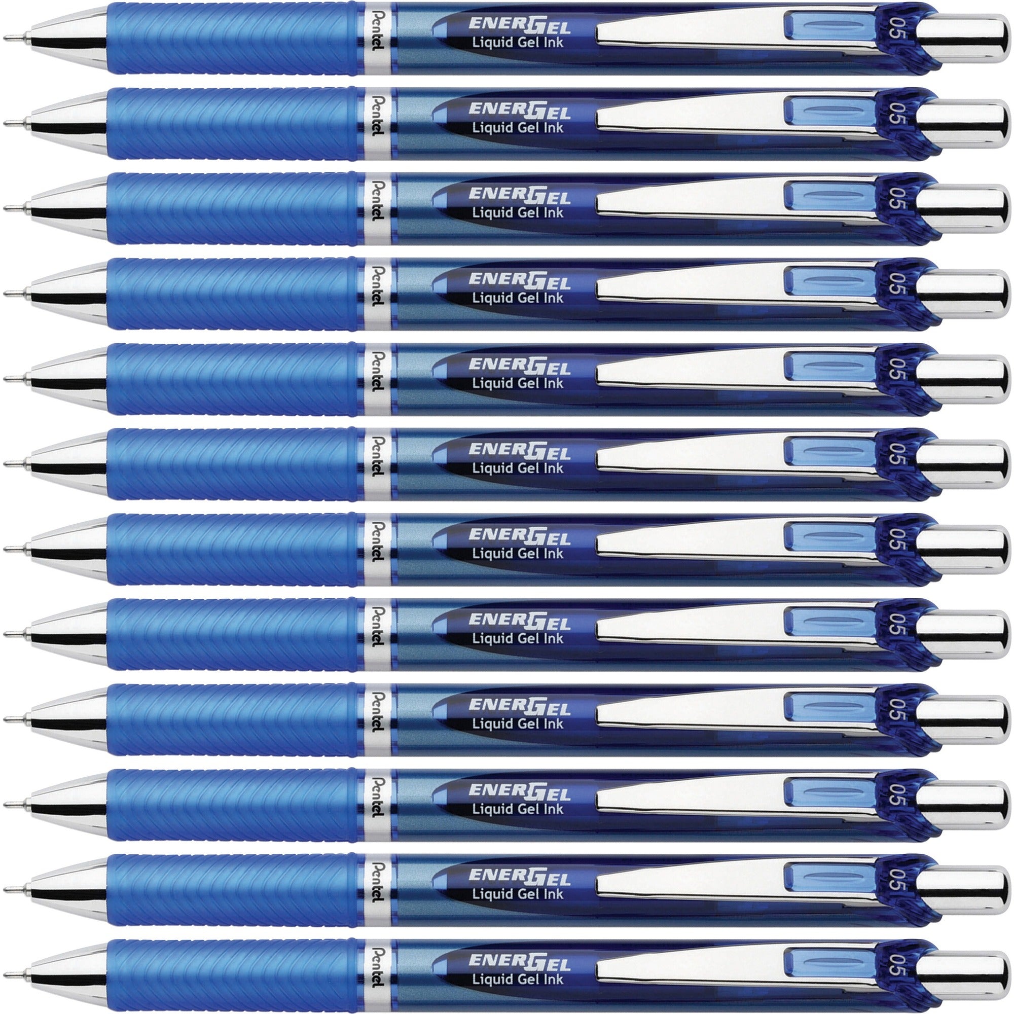 EnerGel EnerGel RTX Liquid Gel Pens - 0.5 mm Fine Needle Pen Point - Refillable - Retractable - Blue Ink - Gel-based - Blue Barrel - Stainless Steel Tip - 12 / Box