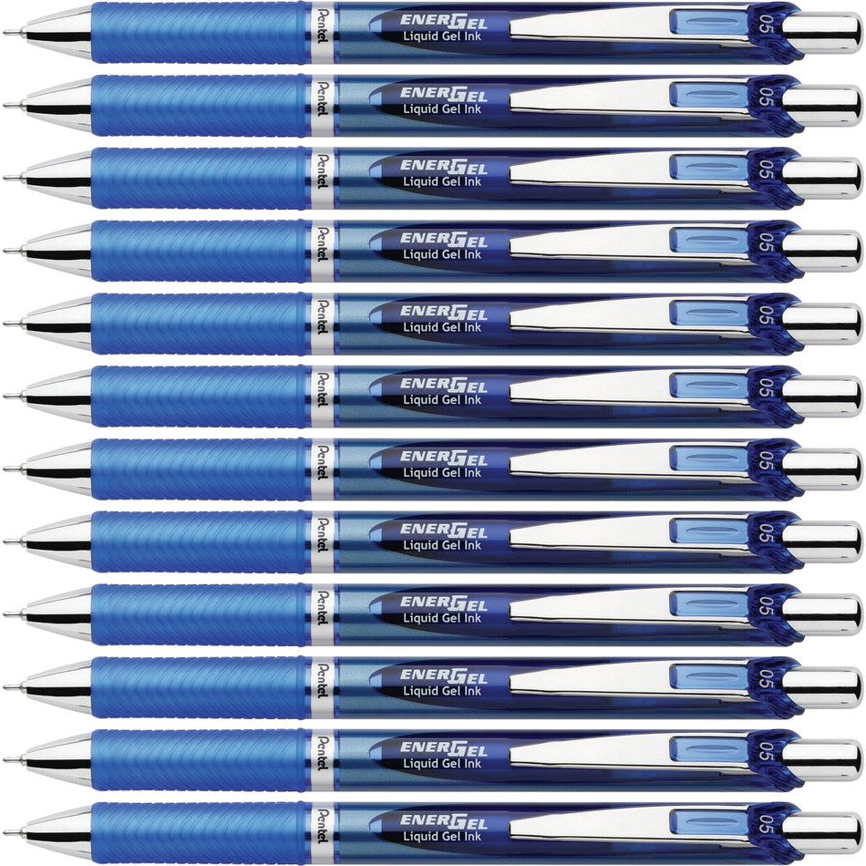 EnerGel EnerGel RTX Liquid Gel Pens - 0.5 mm Fine Needle Pen Point - Refillable - Retractable - Blue Ink - Gel-based - Blue Barrel - Stainless Steel Tip - 12 / Box