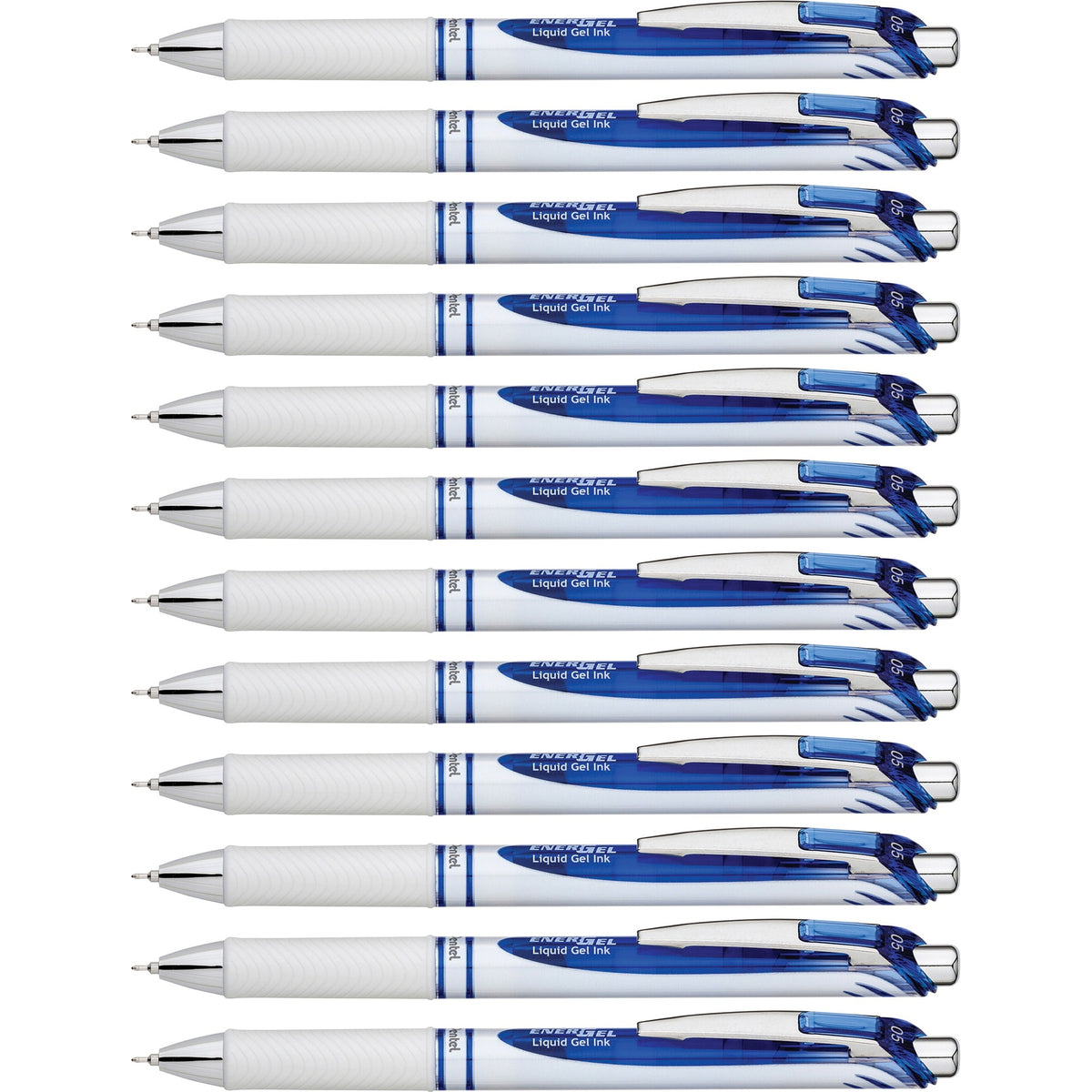 EnerGel EnerGel Pearl Liquid Gel Pens - 0.5 mm Fine Needle Pen Point - Refillable - Retractable - Blue Ink - Gel-based - Pearl White Stainless Steel Barrel - 1 Dozen