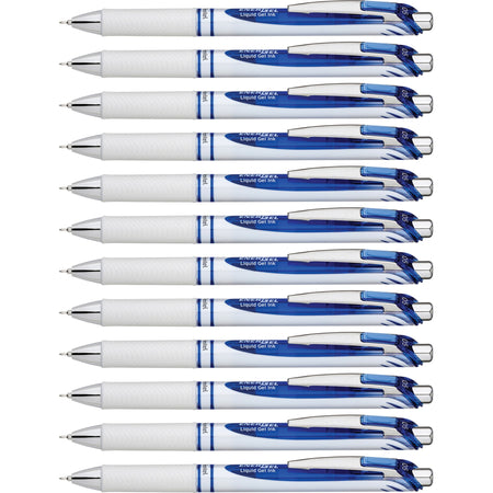 EnerGel EnerGel Pearl Liquid Gel Pens - 0.5 mm Fine Needle Pen Point - Refillable - Retractable - Blue Ink - Gel-based - Pearl White Stainless Steel Barrel - 1 Dozen