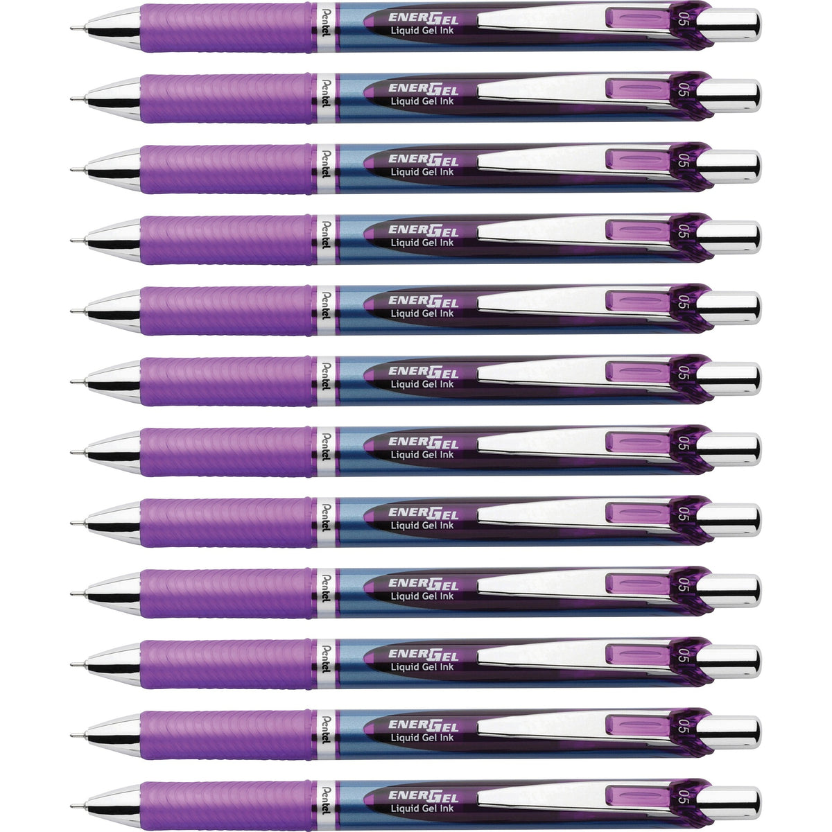 EnerGel EnerGel RTX Liquid Gel Pens - 0.5 mm Fine Needle Pen Point - Refillable - Retractable - Violet Ink - Gel-based - Blue Stainless Steel Barrel - Metal Tip - 1 Dozen