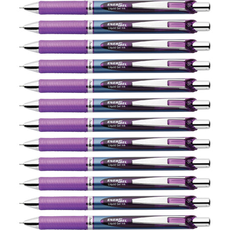 EnerGel EnerGel RTX Liquid Gel Pens - 0.5 mm Fine Needle Pen Point - Refillable - Retractable - Violet Ink - Gel-based - Blue Stainless Steel Barrel - Metal Tip - 1 Dozen