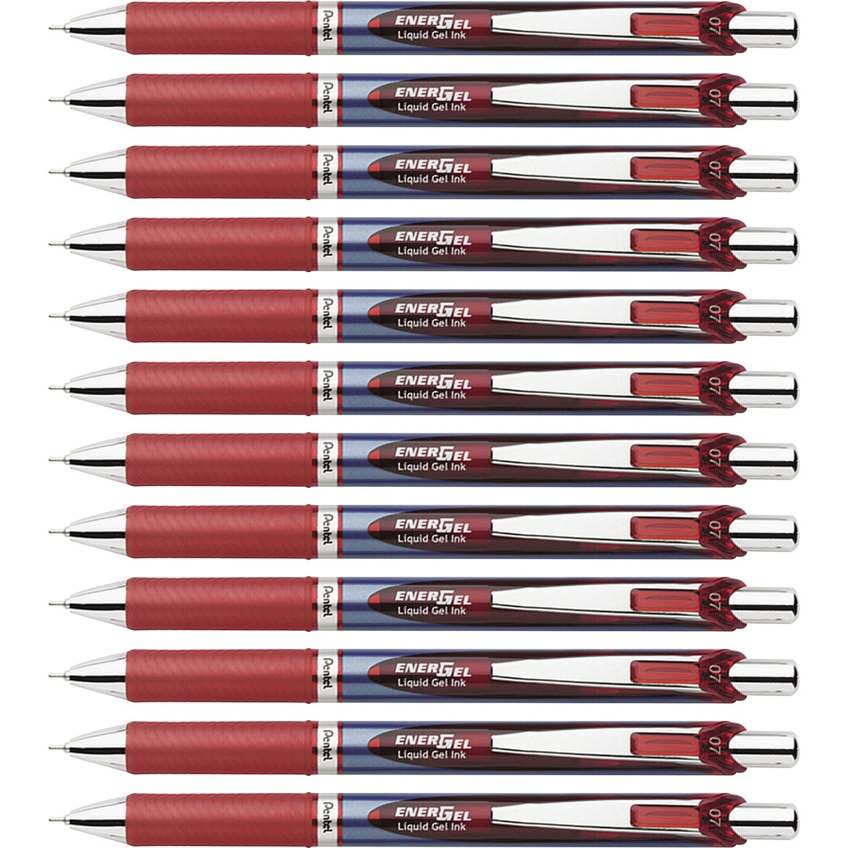 EnerGel EnerGel RTX Liquid Gel Pens - 0.7 mm Medium Needle Pen Point - Refillable - Retractable - Red Ink - Gel-based - Blue Barrel - Stainless Steel Tip - 12 / Box