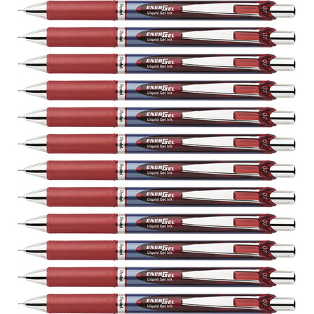 EnerGel EnerGel RTX Liquid Gel Pens - 0.7 mm Medium Needle Pen Point - Refillable - Retractable - Red Ink - Gel-based - Blue Barrel - Stainless Steel Tip - 12 / Box