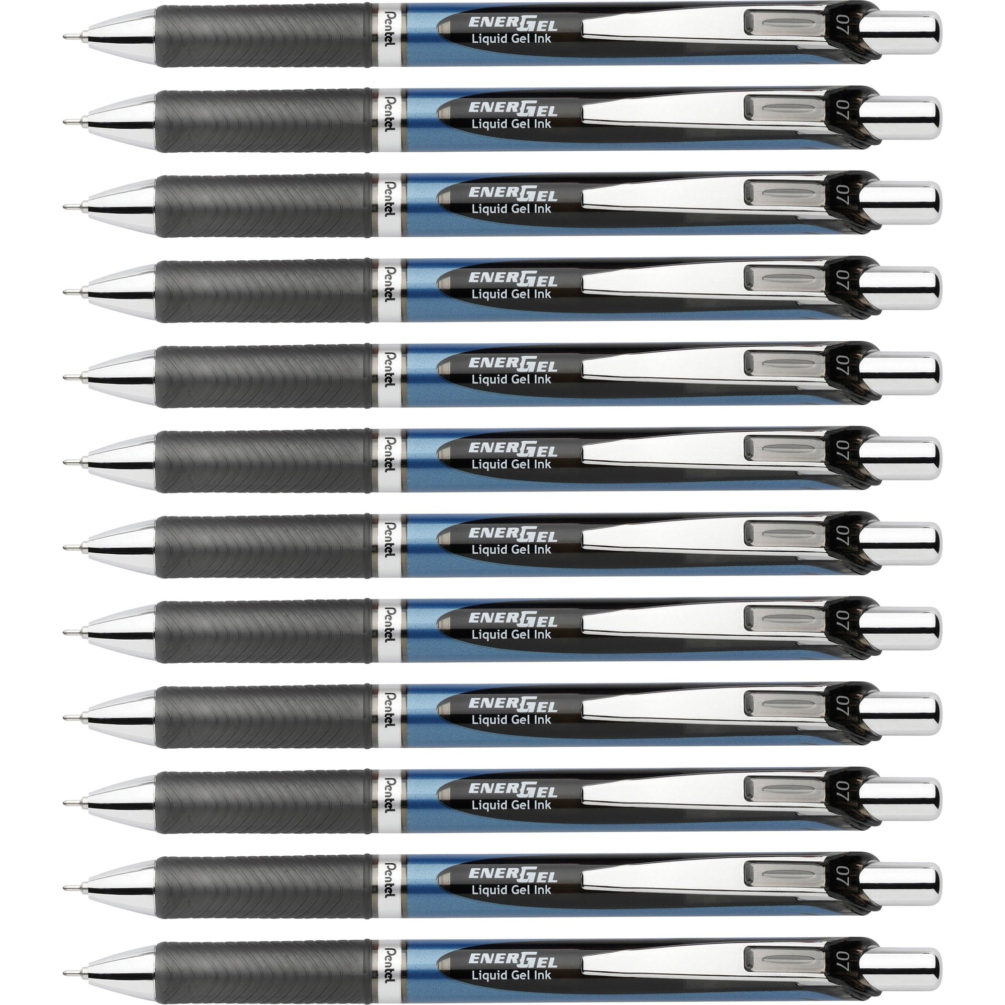 EnerGel EnerGel RTX Liquid Gel Pens - 0.7 mm Medium Needle Pen Point - Refillable - Retractable - Black Ink - Gel-based - Blue Barrel - Stainless Steel Tip - 2/Pack - 6 / Box