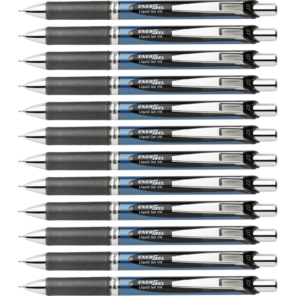 EnerGel EnerGel RTX Liquid Gel Pens - 0.7 mm Medium Needle Pen Point - Refillable - Retractable - Black Ink - Gel-based - Blue Barrel - Stainless Steel Tip - 2/Pack - 6 / Box