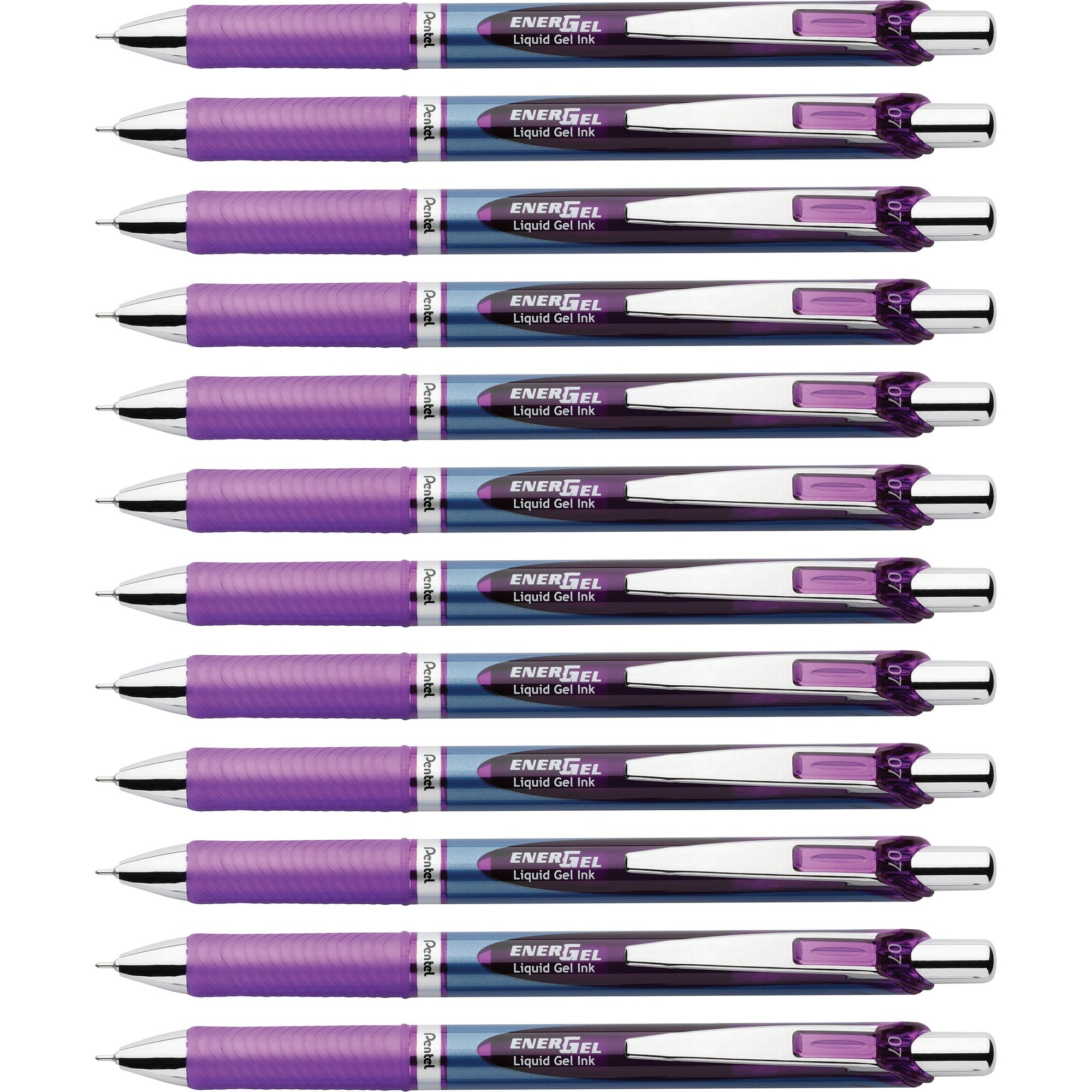 EnerGel EnerGel RTX Liquid Gel Pens - 0.7 mm Medium Needle Pen Point - Refillable - Retractable - Violet Ink - Gel-based - Blue Barrel - Stainless Steel Tip - 12 / Box