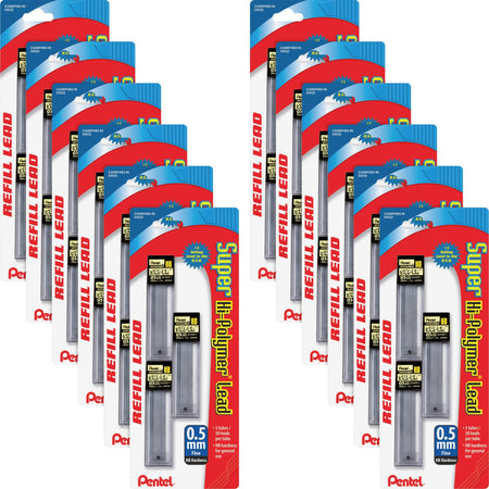Pentel Super Hi-Polymer Leads - 0.5 mm , Fine Point - HB - Graphite Lead - 30/Tube - 36 / Box