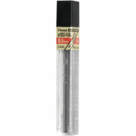 Pentel Super Hi-Polymer Leads - 0.5 mm , Fine Point - 2H - Black Lead - 12/Tube - 12 / Box