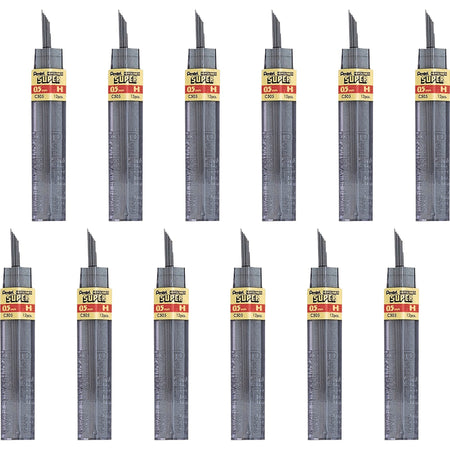 Pentel Super Hi-Polymer Leads - 0.5 mm , Fine Point - H - Black Lead - 12/Tube - 12 / Box