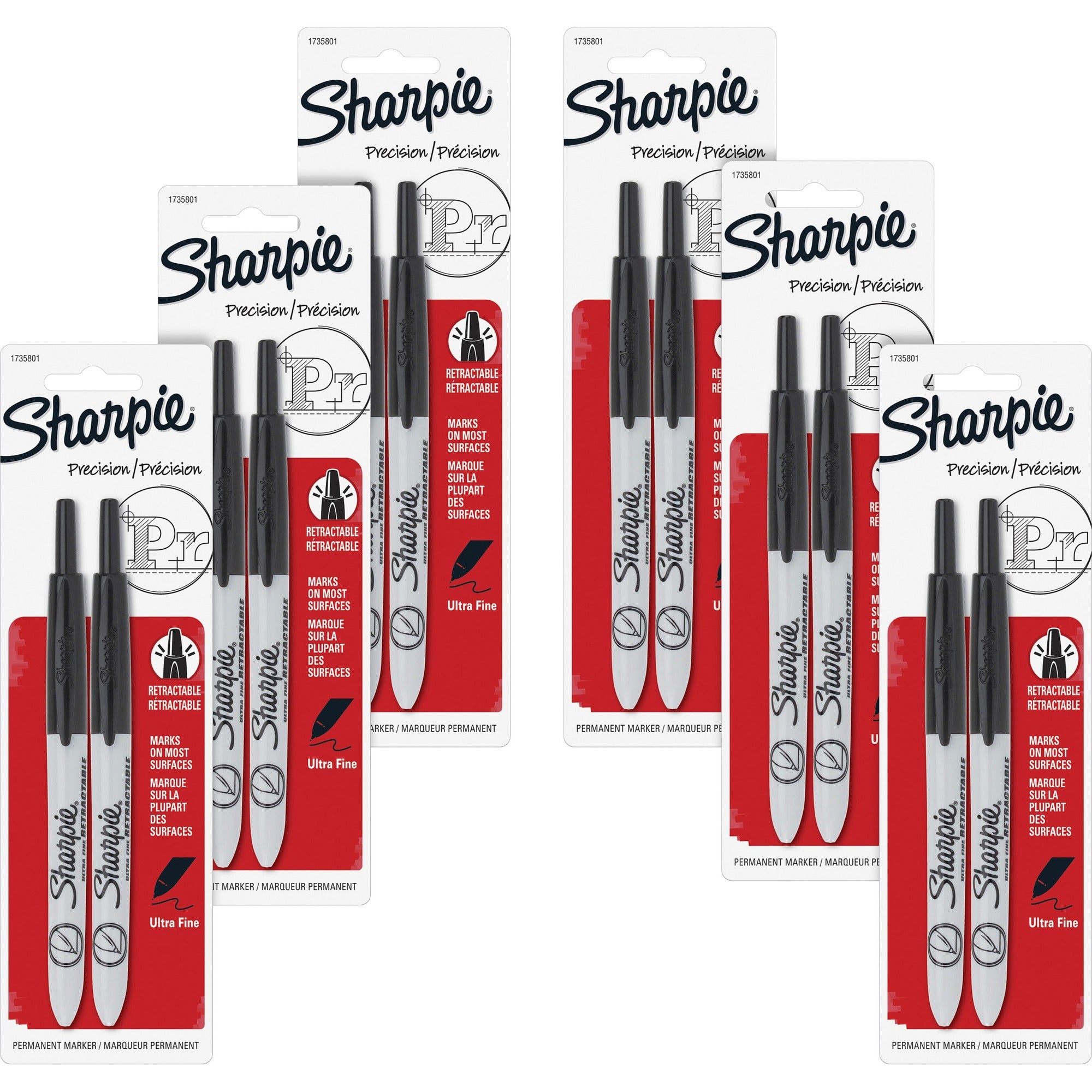 Sharpie Retractable Ultra-Fine Point Permanent Markers - Ultra Fine Marker Point - Retractable - Black Ink - 2/Pack - 6 / Box