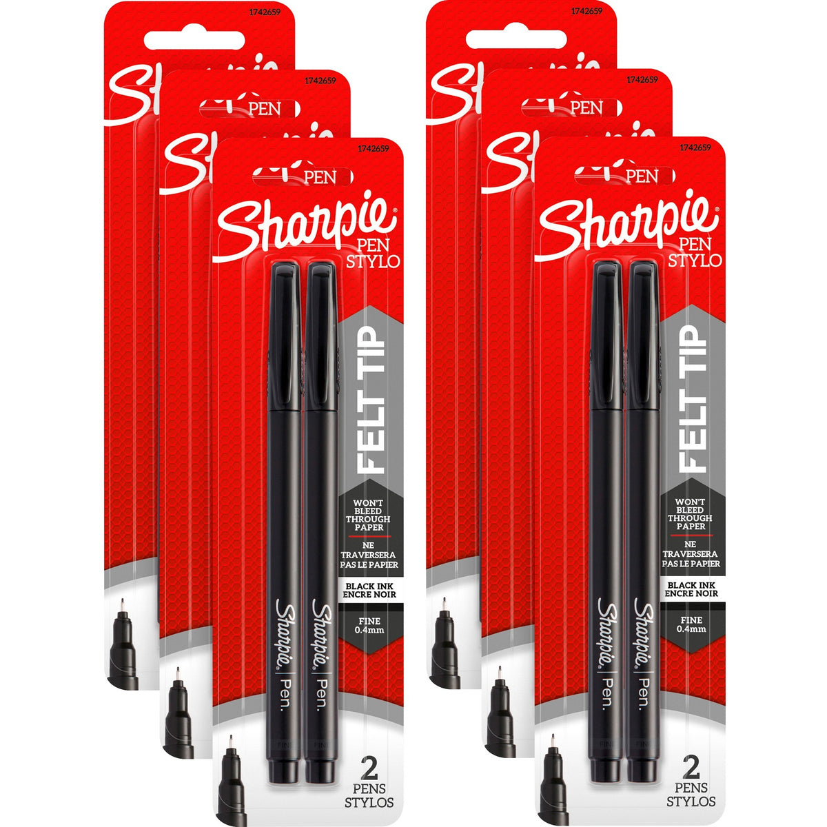 Sharpie Fine Point Pen - Fine Pen Point - Black Ink - 2/Pack - 6 / Box