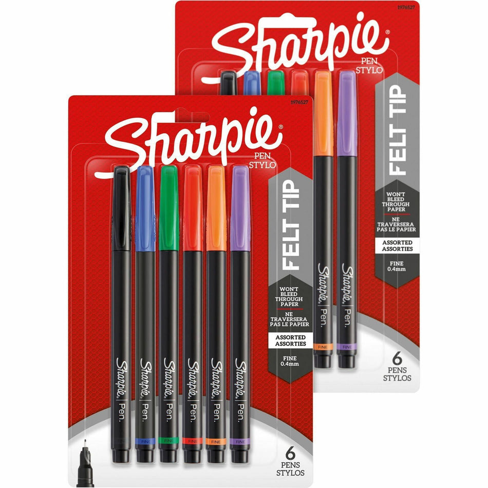 Sharpie Fine Point Pens - Fine Pen Point - Assorted Ink - 6/Pack - 2 / Bundle