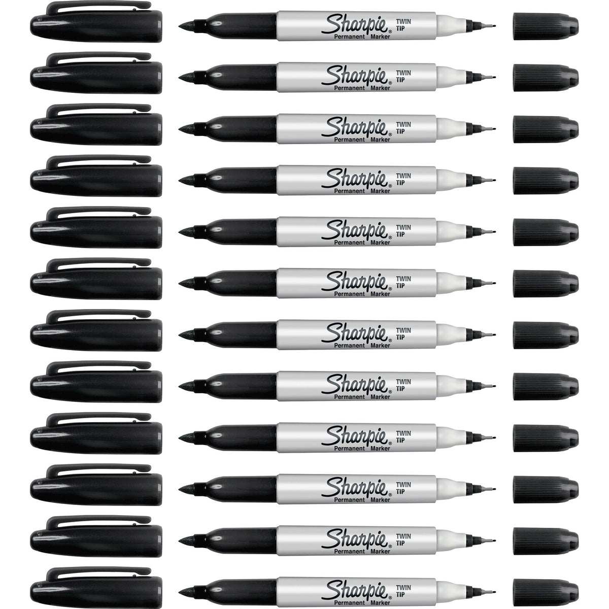 Sharpie Twin Tip Permanent Markers - Ultra Fine, Fine Marker Point - Black Ink - Alcohol Based - 12 / Box