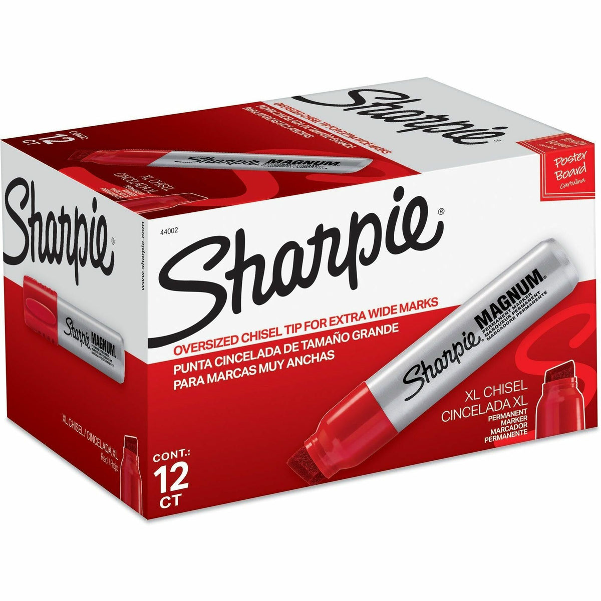 Sharpie Magnum Permanent Marker - 15.87 mm Jumbo Chisel Marker Point - Red Ink - Silver Plastic Barrel - Felt Tip - 12 / Box