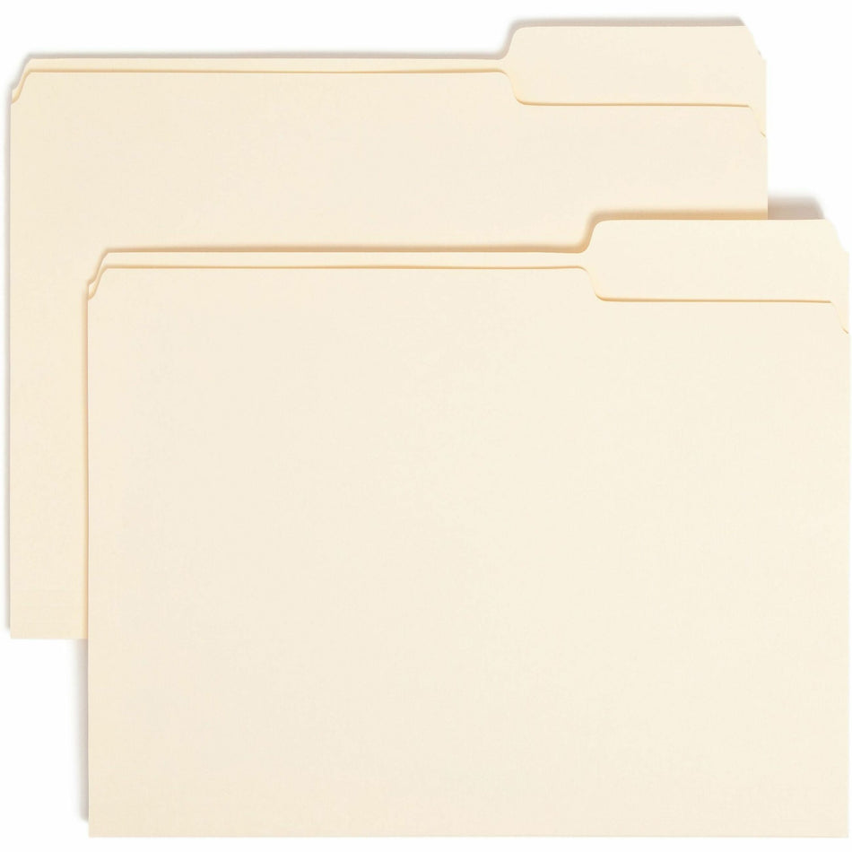 Smead 1/3 Tab Cut Letter Recycled Top Tab File Folder - 8 1/2" x 11" - 3/4" Expansion - Top Tab Location - Right Tab Position - 11 pt. - 1 Plys - Manila - Sturdy - 10% Recycled - 100/Box - 5 / Carton