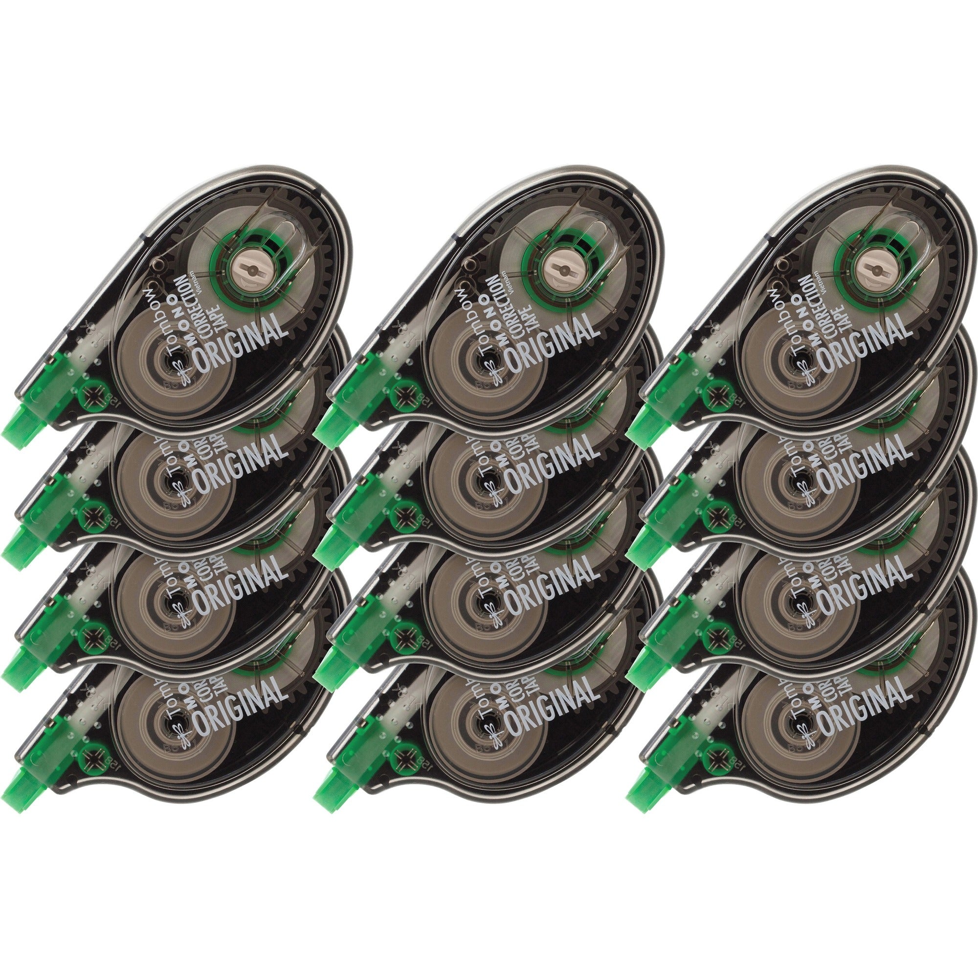 Tombow Original Mono Correction Tape - 0.16" Tape Width x 32.81 ft Tape Length - 1 Line(s) - White Tape - Ergonomic Dispenser - Acid-free, Non-refillable - White - 12 / Box