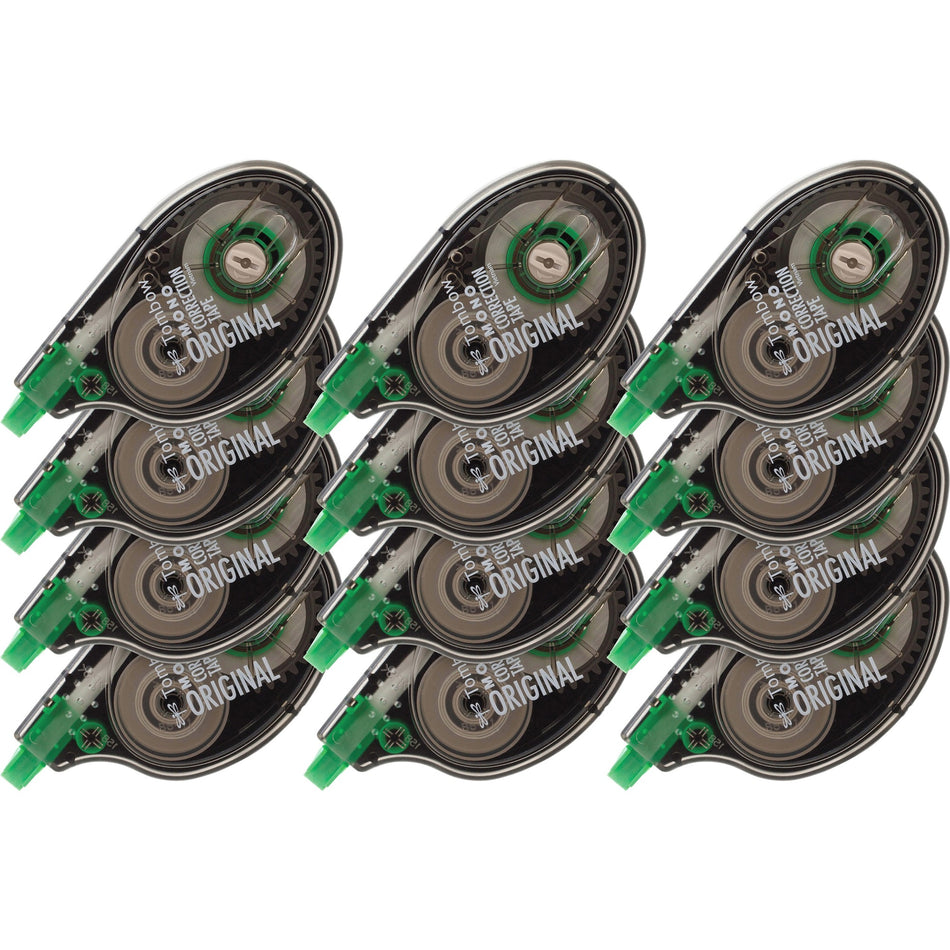 Tombow Original Mono Correction Tape - 0.16" Tape Width x 32.81 ft Tape Length - 1 Line(s) - White Tape - Ergonomic Dispenser - Acid-free, Non-refillable - White - 12 / Box