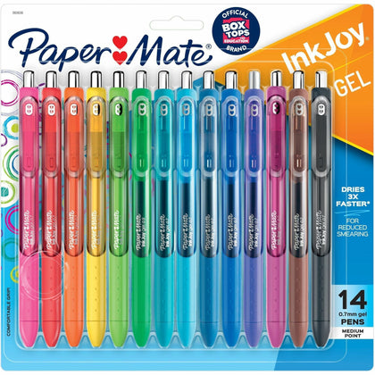 Paper Mate InkJoy Gel Retractable Pens - Smooth Medium Point - Assorted Colors - 14 Pack