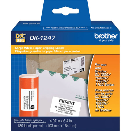 Brother Shipping Label - 4 1/16" Width x 6 2/5" Length - White - Paper - Die-cut - 180 / Roll - 180 / Roll