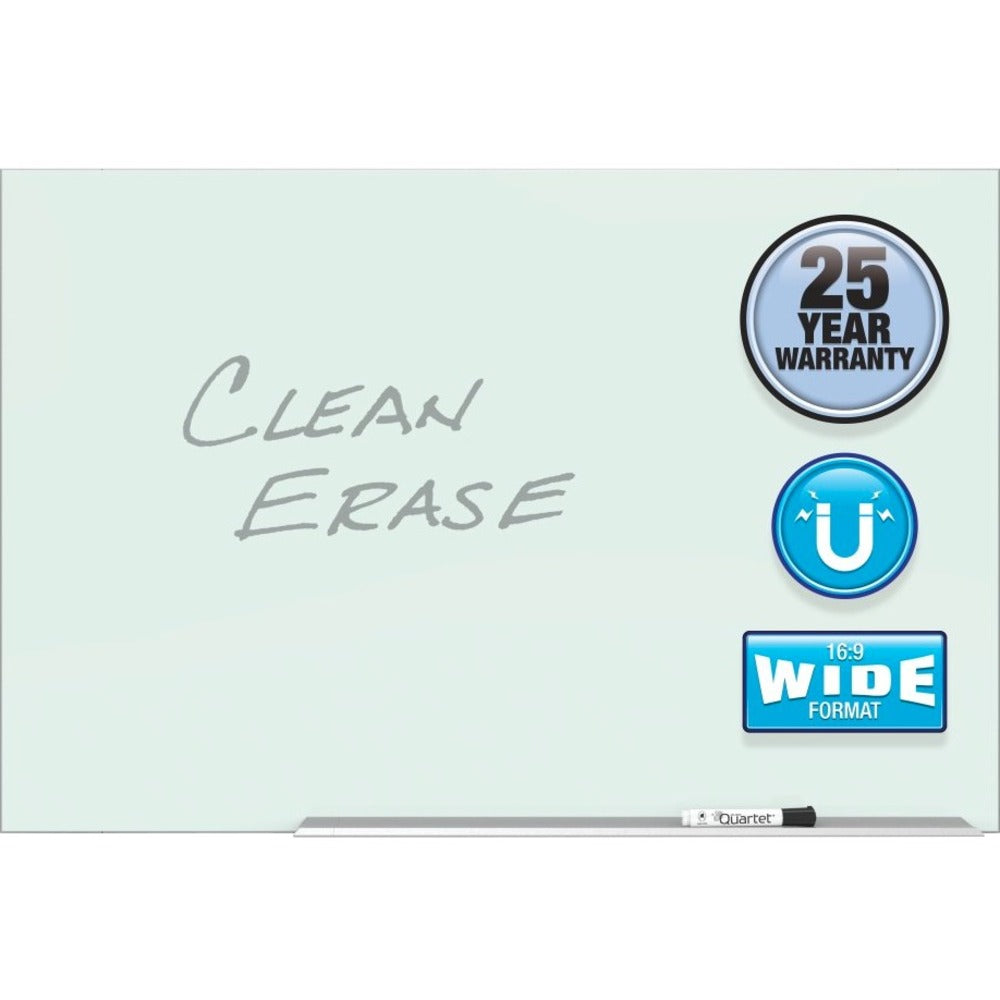 Quartet Element Framed Magnetic Glass Dry-Erase Boards - 85" (7.1 ft) Width x 48" (4 ft) Height - White Tempered Glass Surface - Silver Aluminum Frame - Rectangle - Horizontal - Magnetic - Stain Resistant, Ghost Resistant, Marker Tray - 1 Each