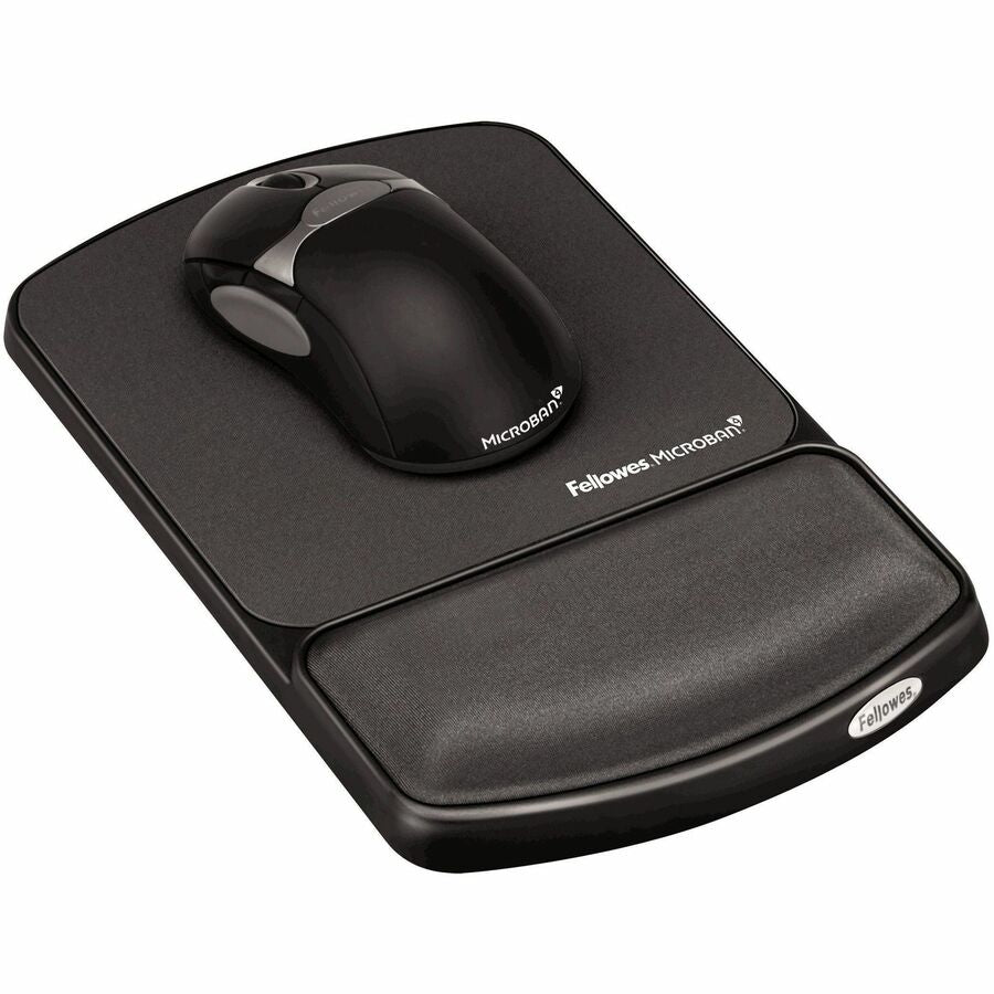 Fellowes Mouse Pad / Wrist Support with Microban Protection - 0.88" Height x 6.75" Width x 10.13" Depth - Graphite - Polyester, Gel - Wear Resistant, Tear Resistant, Skid Proof - 1 Each