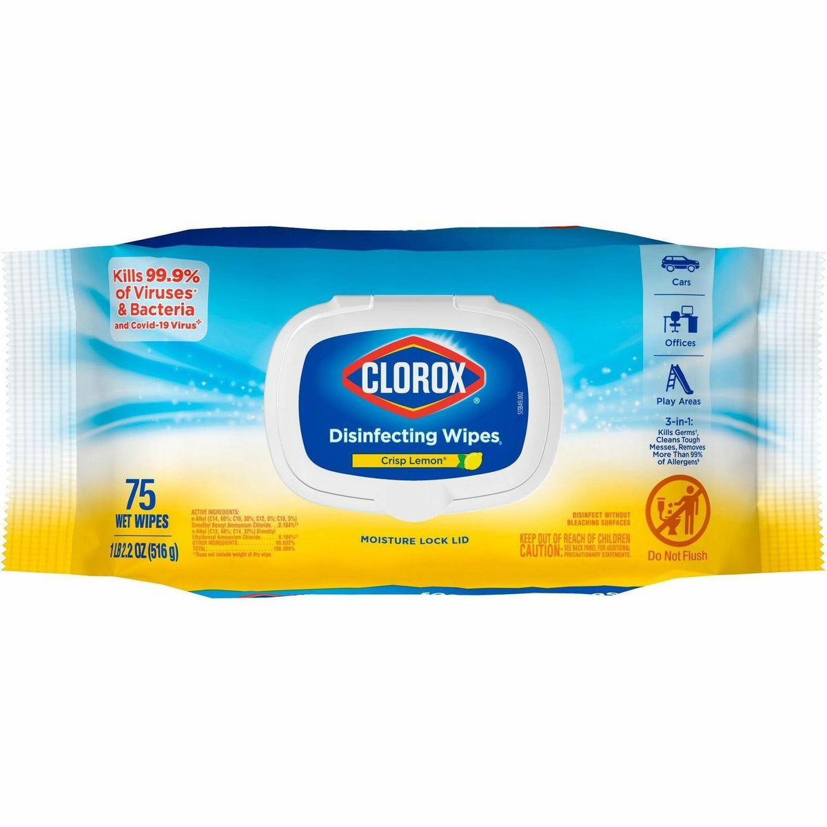 Clorox Disinfecting Cleaning Wipes Flex Pack - Crisp Lemon - White - 75/Pack - 1 Each