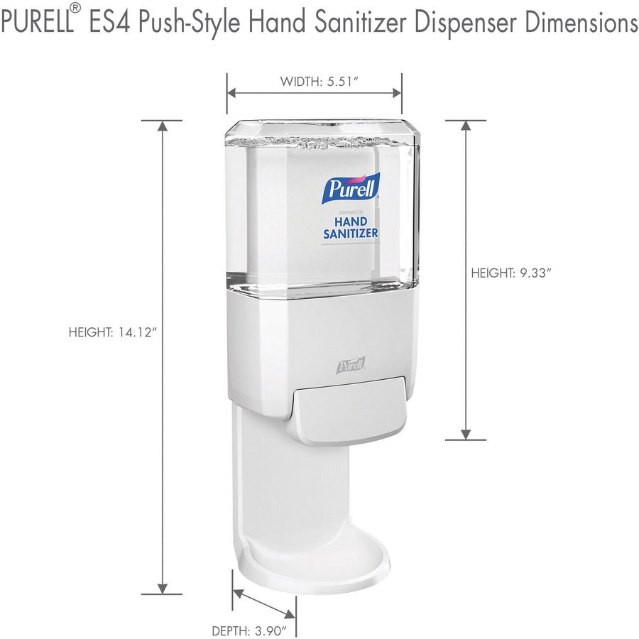 PURELL® ES4 Hand Sanitizer Dispenser, Push-Style - Manual - 1.27 quart Capacity - Locking Mechanism, Durable, Wall Mountable - White - 1 Each