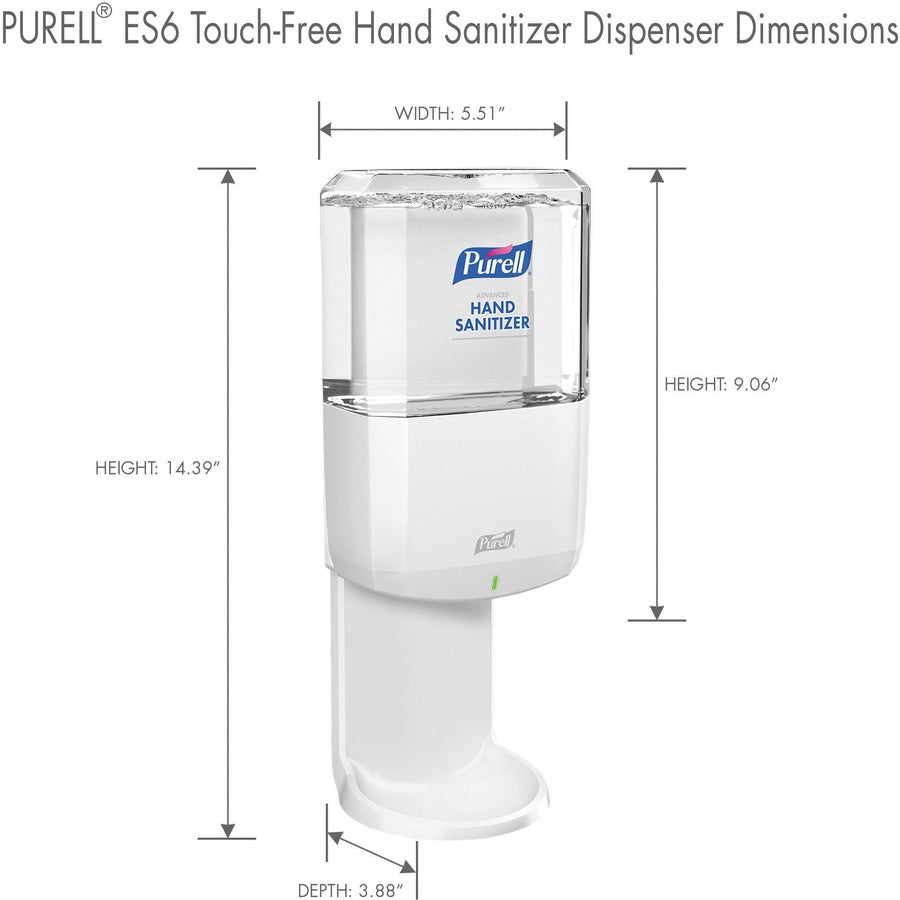 PURELL® ES6 Hand Sanitizer Dispenser - Automatic - 1.27 quart Capacity - Support 4 x C Battery - Locking Mechanism, Durable, Wall Mountable - White - 1 Each