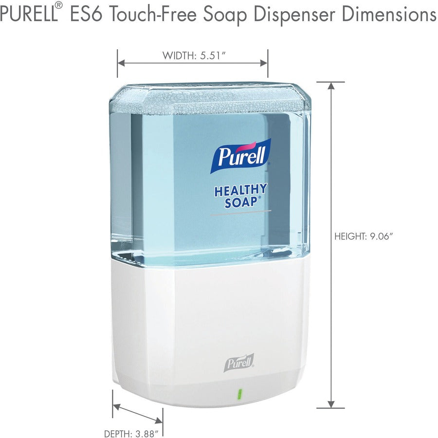 PURELL® ES6 Touch-free Hand Soap Dispenser - Automatic - 1.27 quart Capacity - Support 4 x C Battery - Locking Mechanism, Durable, Wall Mountable, Touch-free - White - 1 Each