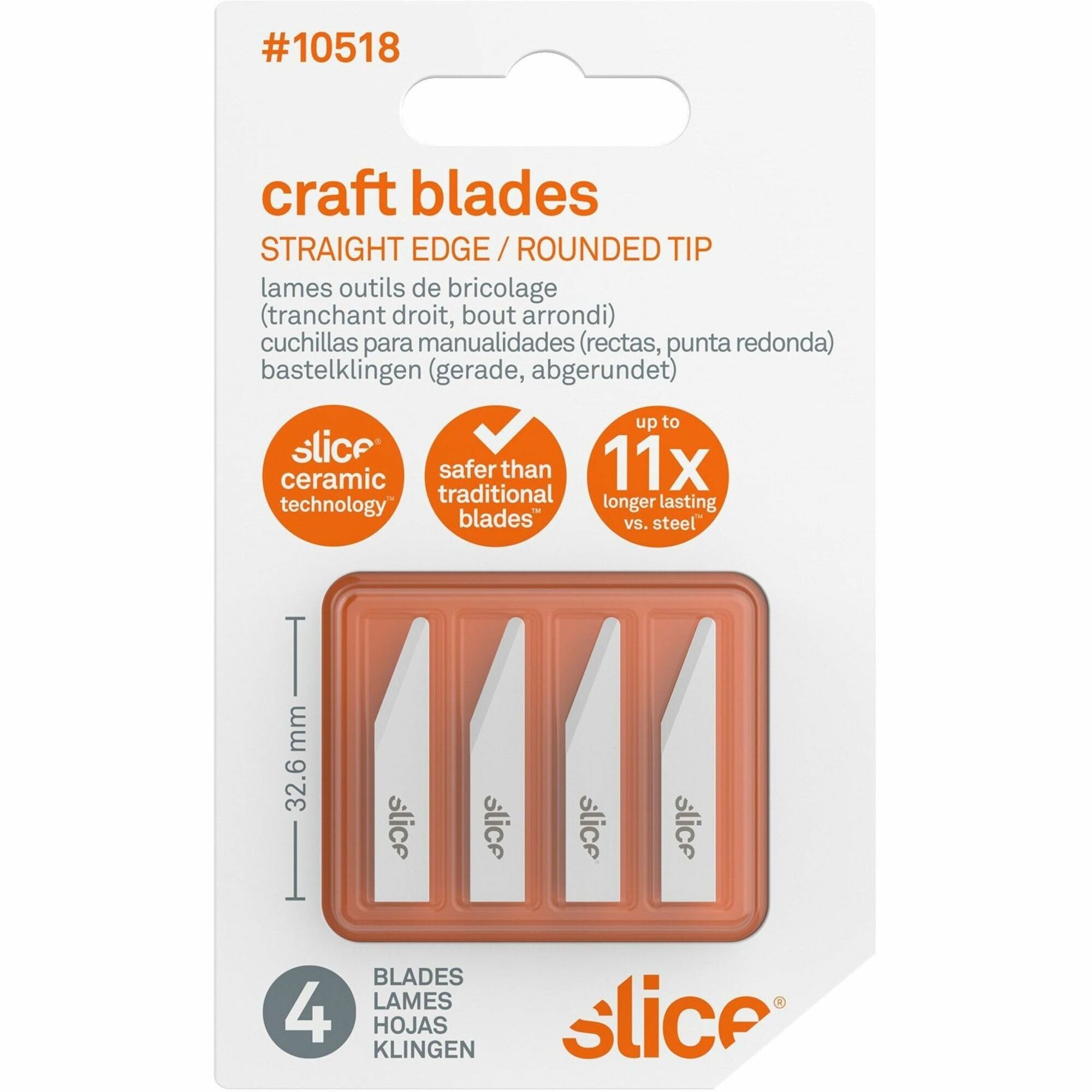 Slice Ceramic Craft Knife Cutting Blades - 1.30" Length - Non-conductive, Non-magnetic, Rust Resistant, Non-sparking - Zirconium Oxide - White - 4 / Pack