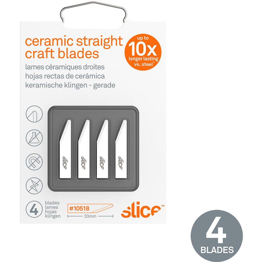Slice Ceramic Craft Knife Cutting Blades - 1.30" Length - Non-conductive, Non-magnetic, Rust Resistant, Non-sparking - Zirconium Oxide - White - 4 / Pack