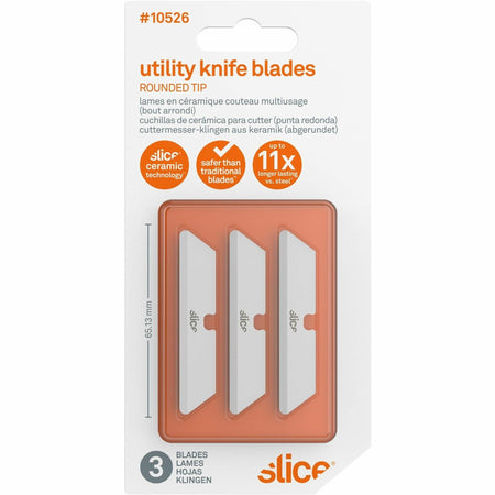 Slice Rounded Tip Ceramic Utility Blades - 2.60" Length - Non-conductive, Non-magnetic, Rust Resistant, Reversible, Non-sparking - Zirconium Oxide - White - 3 / Pack