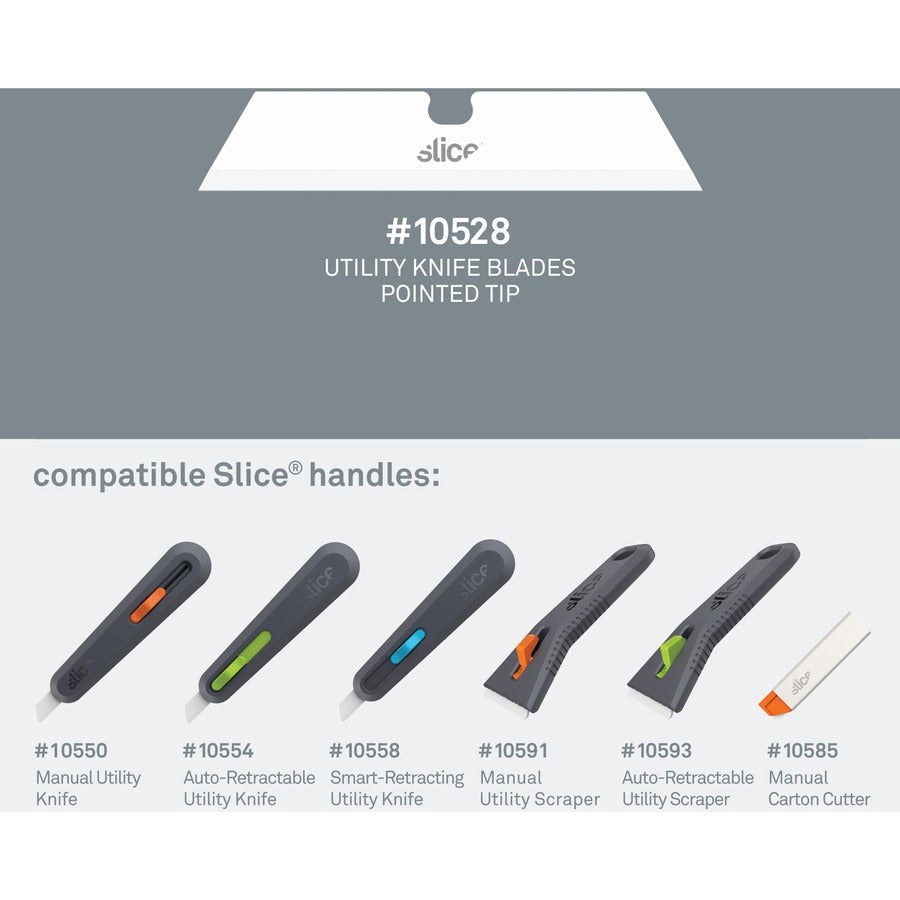 Slice Pointed Tip Ceramic Utility Blades - 2.60" Length - Pointed Tip, Non-conductive, Non-magnetic, Reversible, Retractable, Rust Resistant, Non-sparking - Zirconium Oxide - White - 3 / Pack