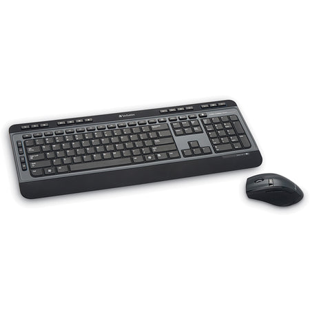 Verbatim Wireless Multimedia Keyboard and 6-Button Mouse Combo - Black - USB Type A Wireless RF - Black - USB Type A Wireless RF - Optical - Scroll Wheel - Black - Multimedia Hot Key(s) - AA, AAA - Compatible with Windows, Mac OS, Linux - 1 Each
